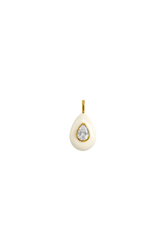 Ivory Enamel Teardrop Bezel Charm