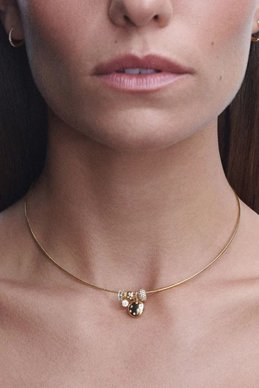 Celestial Diamond Mini Charm Collar Necklace 16"