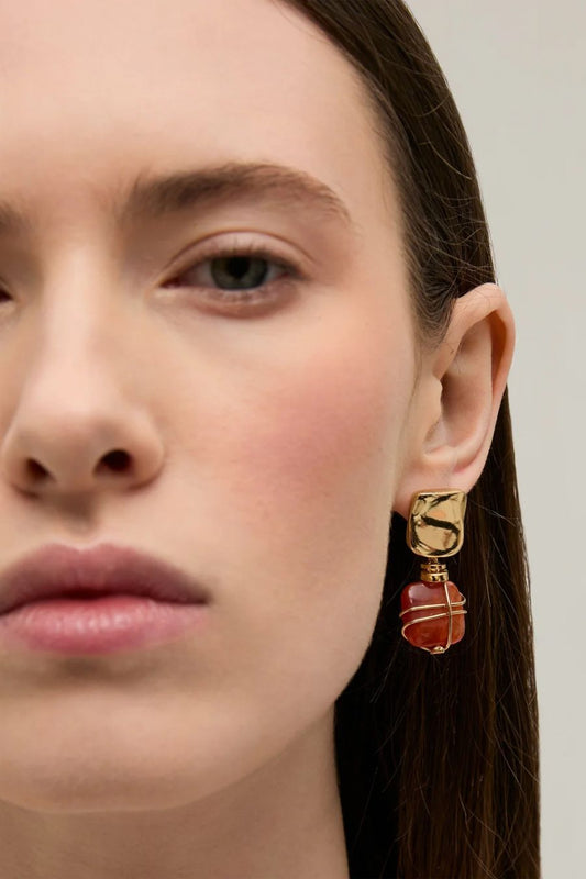 Rainbow Square Earrings in Carnelian