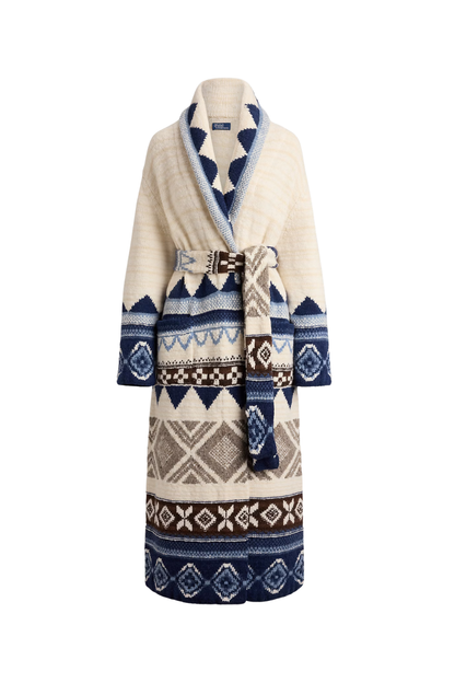 Geo-Motif Wool Cardigan Coat