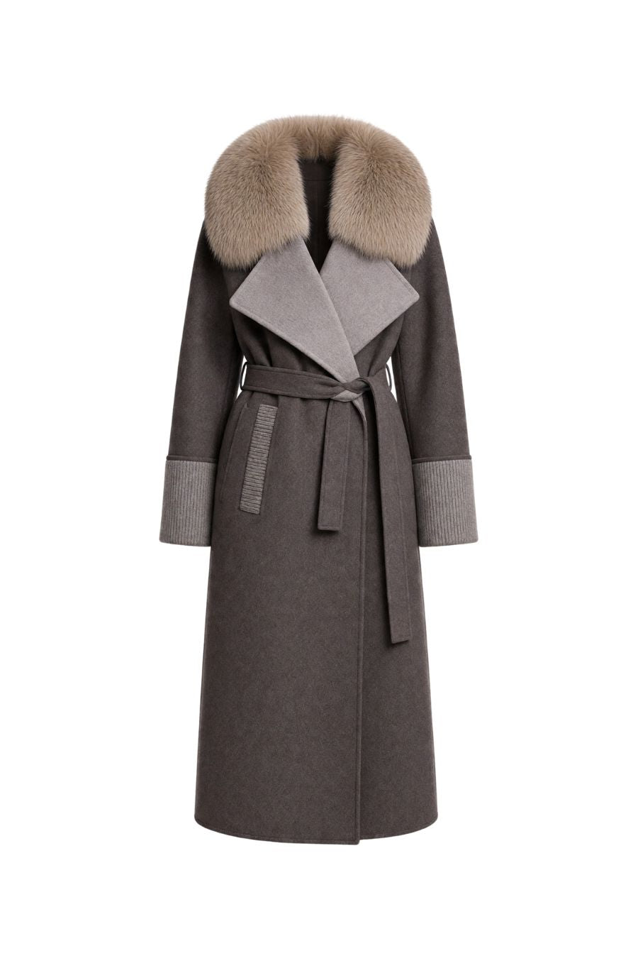Gold Fox/Wool Wrap Coat in Mocha S