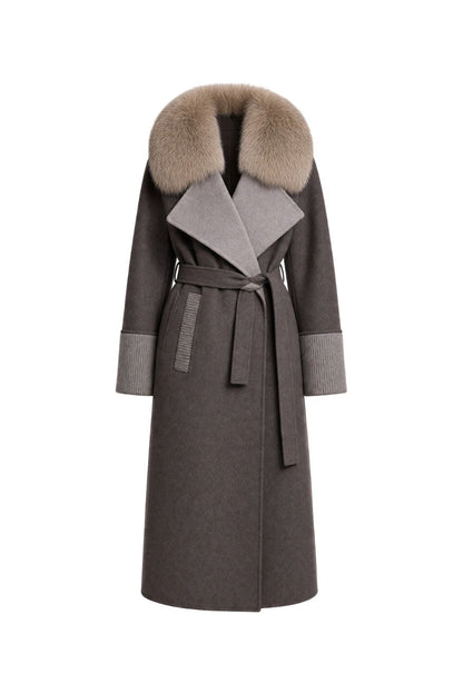 Gold Fox/Wool Wrap Coat in Mocha S