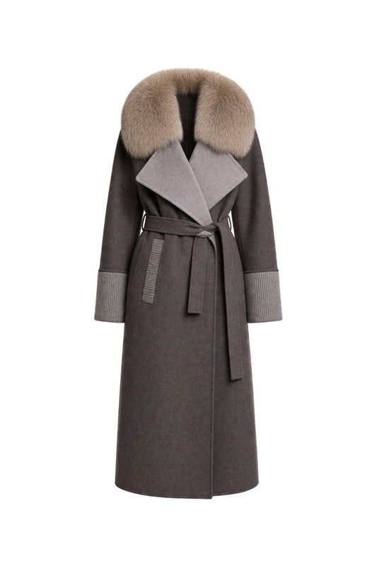 Gold Fox/Wool Wrap Coat in Mocha S