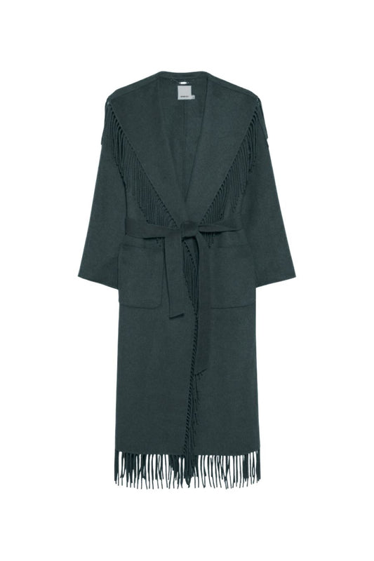 Carrie Fringe Robe Coat in Dark Spruce by Simkhai