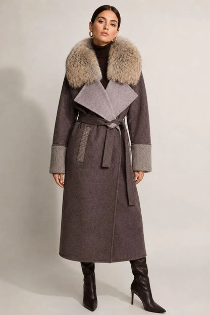 Gold Fox/Wool Wrap Coat in Mocha S