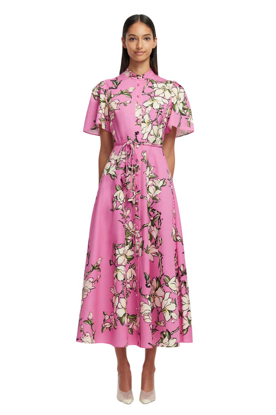 Bianca Short Sleeve Midi in Pink Magenta