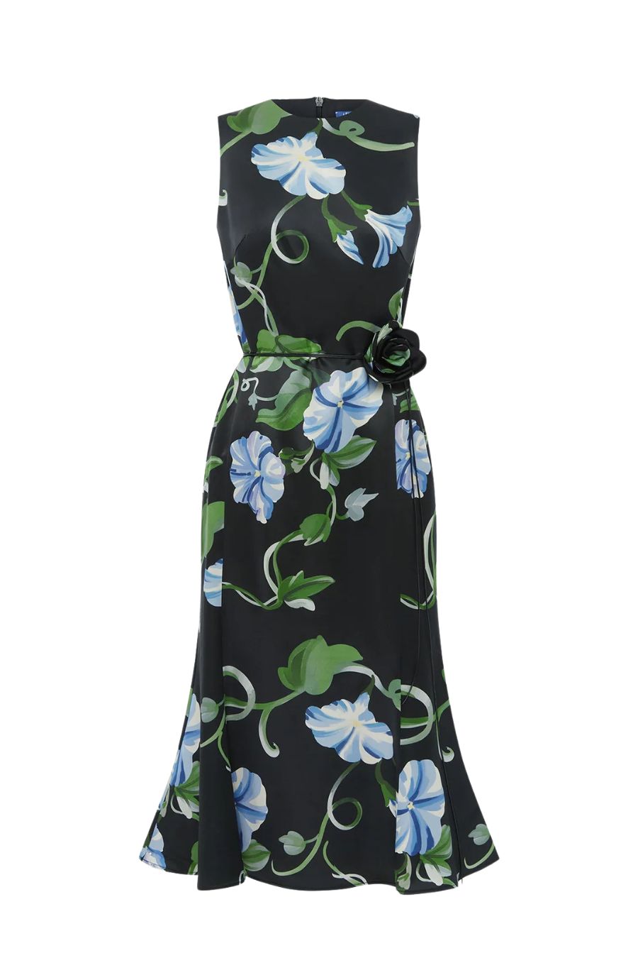 Olive Midi Dress in Vine Print in Ebony