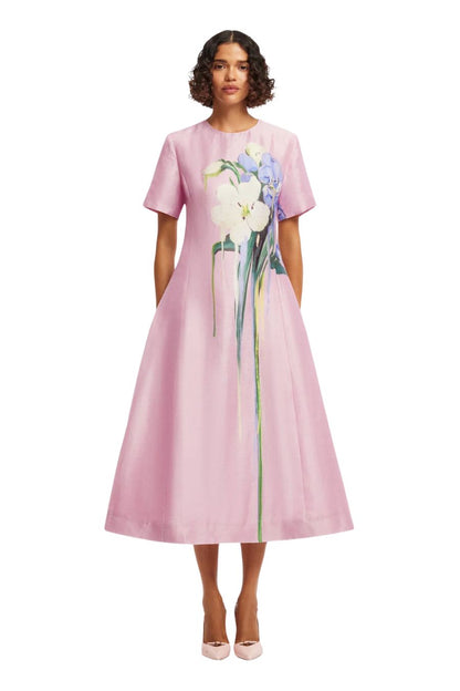 Caroline Midi Dress in Pastel Pink Bouquet