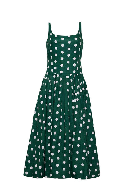 Regio Midi Dress in Polka Dot Green