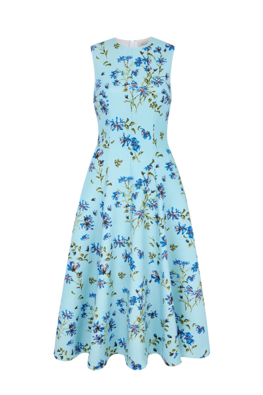 Emilia Wickstead Mara Dress in Midnight Magnolia Taffeta Faille, sleeveless midi dress in structured taffeta