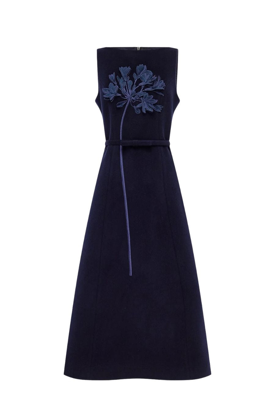 Cleo Appliqué Wool Sleeveless Midi Dress in Midnight by Leo Lin