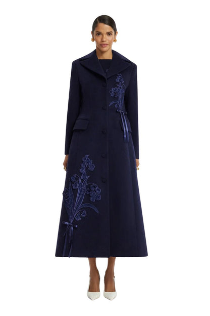 Elara Appliqué Wool Coat in Midnight