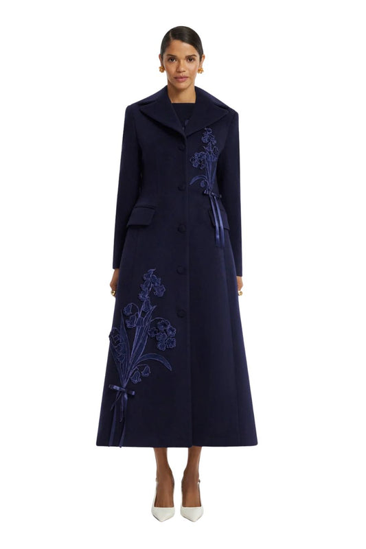 Elara Appliqué Wool Coat in Midnight