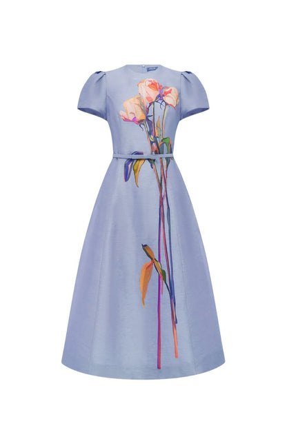 Marguerite Short Sleeve Midi Dress in Rose Periwinkle