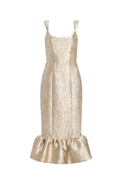 TS Ginevra Midi Dress in Silver Metallic Floral
