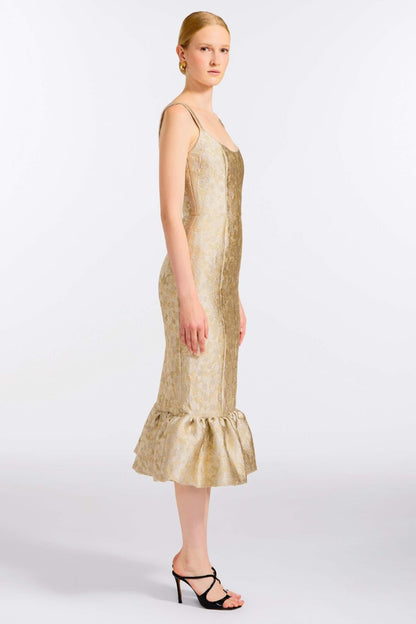 TS Ginevra Midi Dress in Silver Metallic Floral