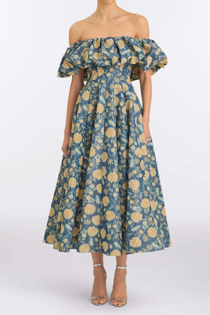 TS Freesia Dusk Marigold Ikat Midi Dress
