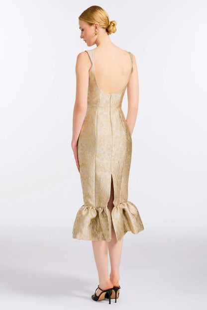 TS Ginevra Midi Dress in Silver Metallic Floral