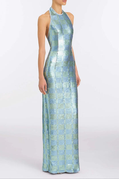 Nerine Gingham Sequin Gown by Markarian