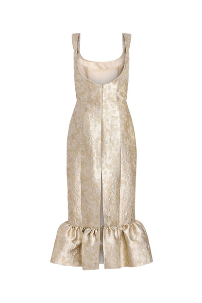 TS Ginevra Midi Dress in Silver Metallic Floral