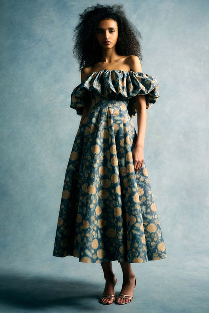 TS Freesia Dusk Marigold Ikat Midi Dress