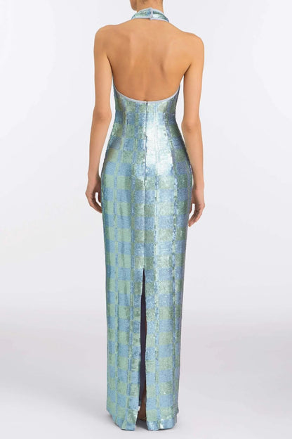 Nerine Gingham Sequin Gown by Markarian