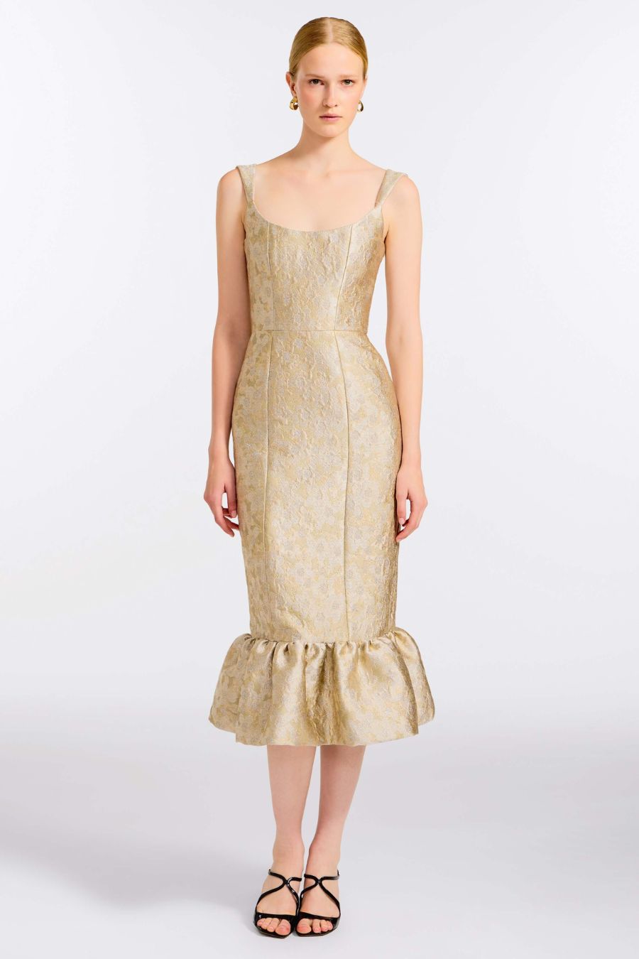 TS Ginevra Midi Dress in Silver Metallic Floral