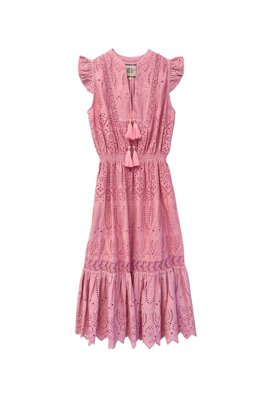 Lola Midi Dress in Pink Eyelet