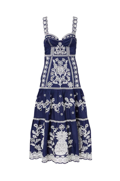 Richillieu Midi Dress in Blue/White