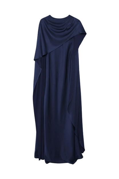 Izel Satin Cape Gown in Midnight