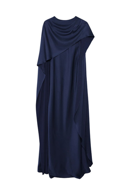 Izel Satin Cape Gown in Midnight