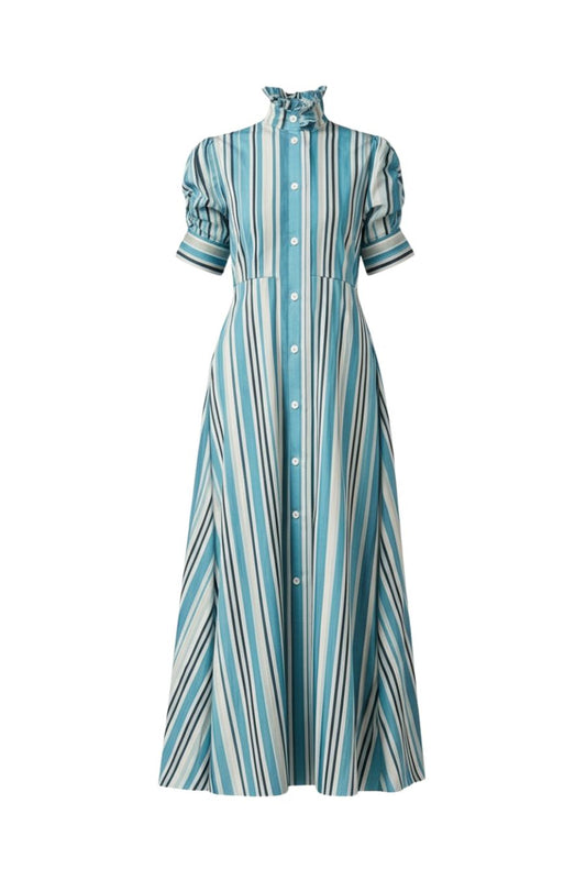 Venetia Dress in Lagoon/White
