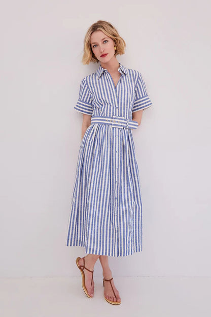 Malena Dress in Seersucker Blue
