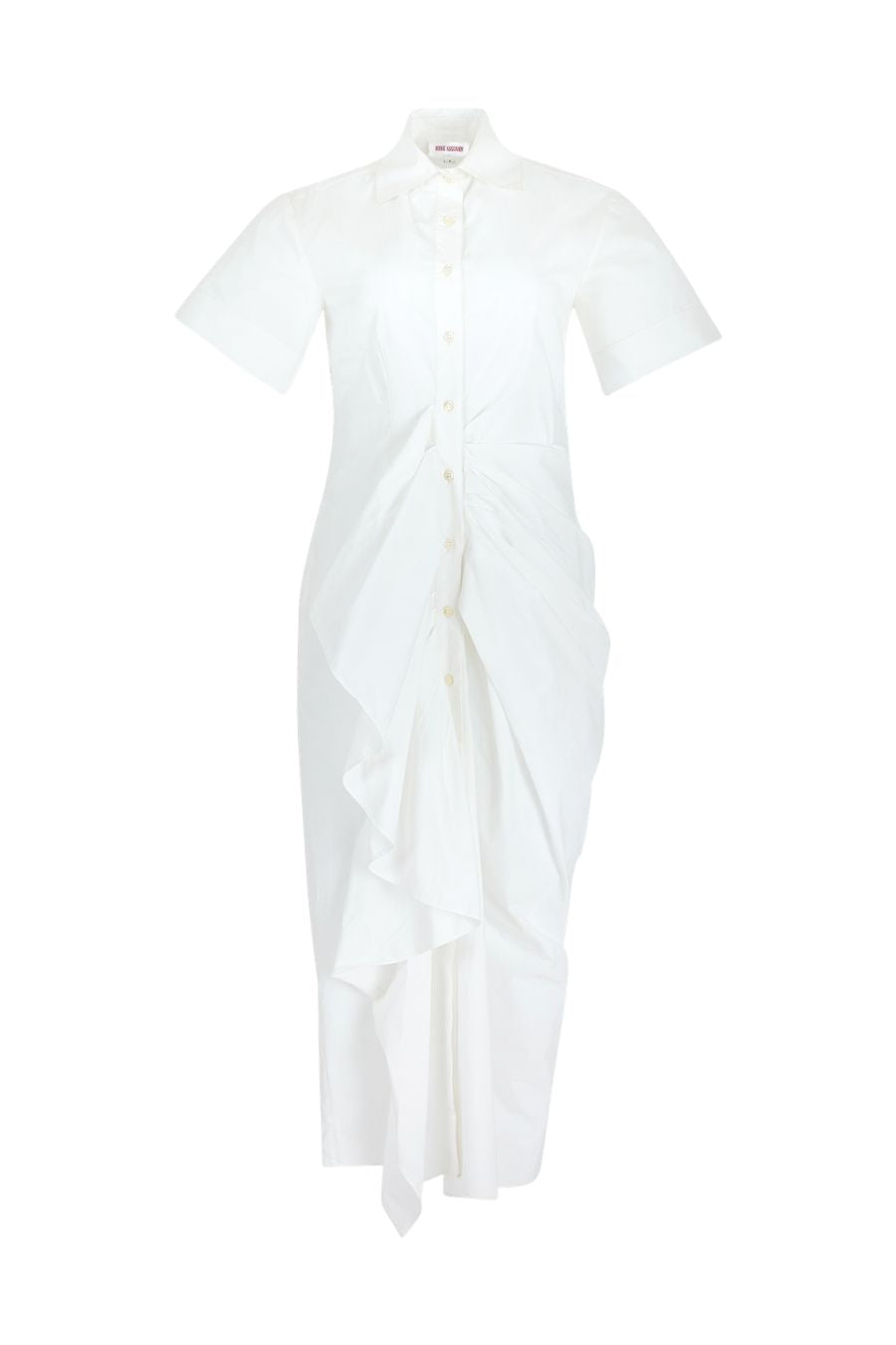 Gathered Ruffle Shirt Dress in White