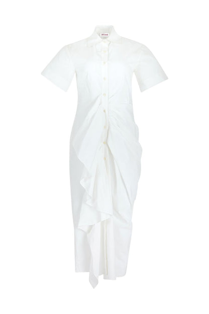 Gathered Ruffle Shirt Dress in White