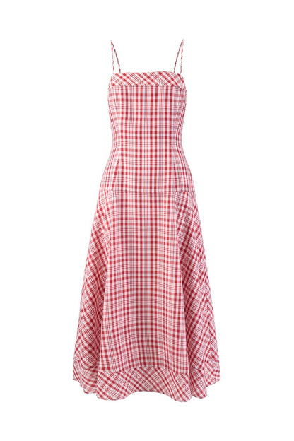 Drop Me A Note Dress in Red Plaid