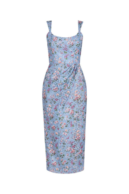 Marla Lace Wrap Skirt Dress in Blue Floral