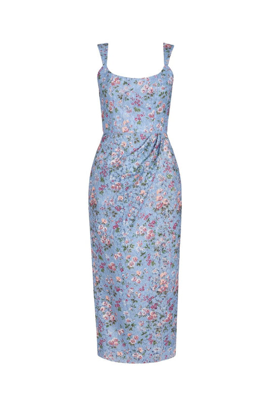 Marla Lace Wrap Skirt Dress in Blue Floral