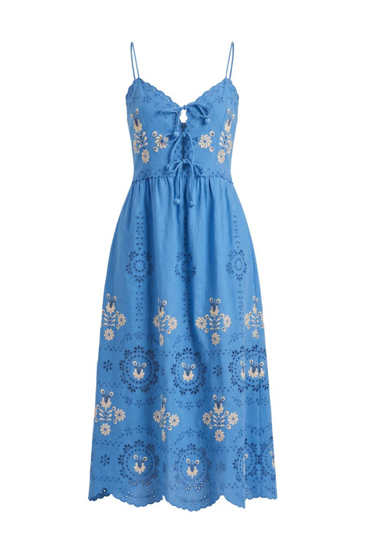 Catharina Embroidered Dress in Blue