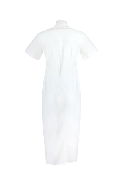 Gathered Ruffle Shirt Dress in White