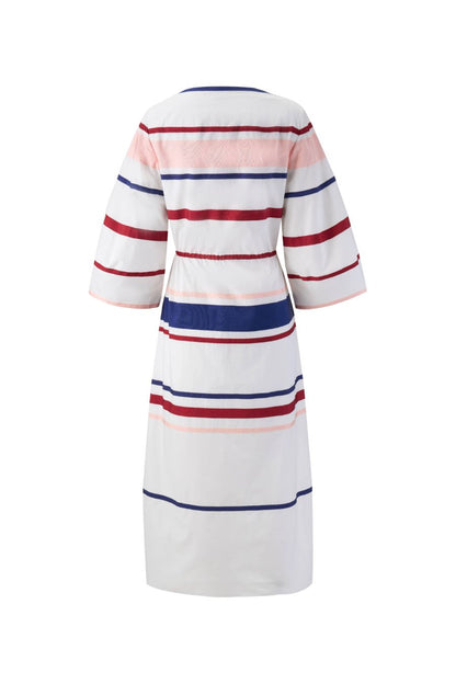Ribbon Caftan Dress in White Multi