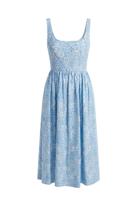Scoopneck Dress in Blue Checkerboard