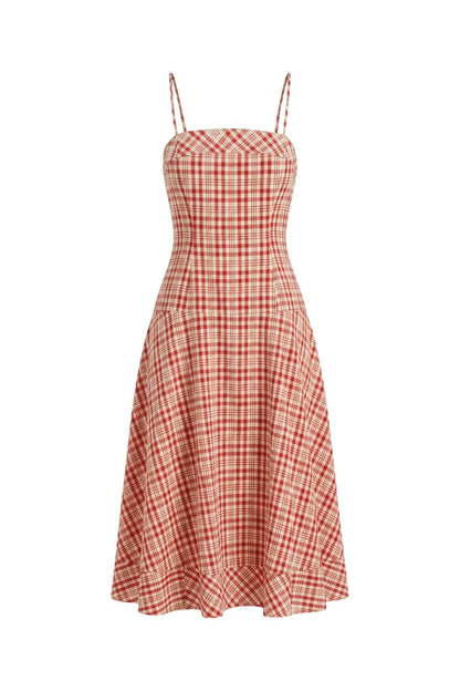 Drop Me A Note Dress in Red Plaid