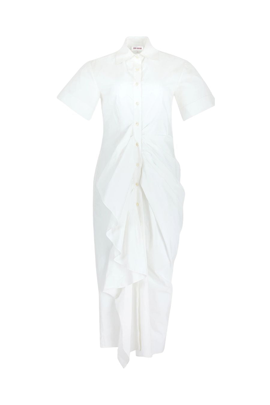 Gathered Ruffle Shirt Dress in White