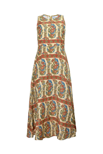 Hunter Bell Faith Dress in Amber Glen Cream, sleeveless circle skirt dress in linen rayon