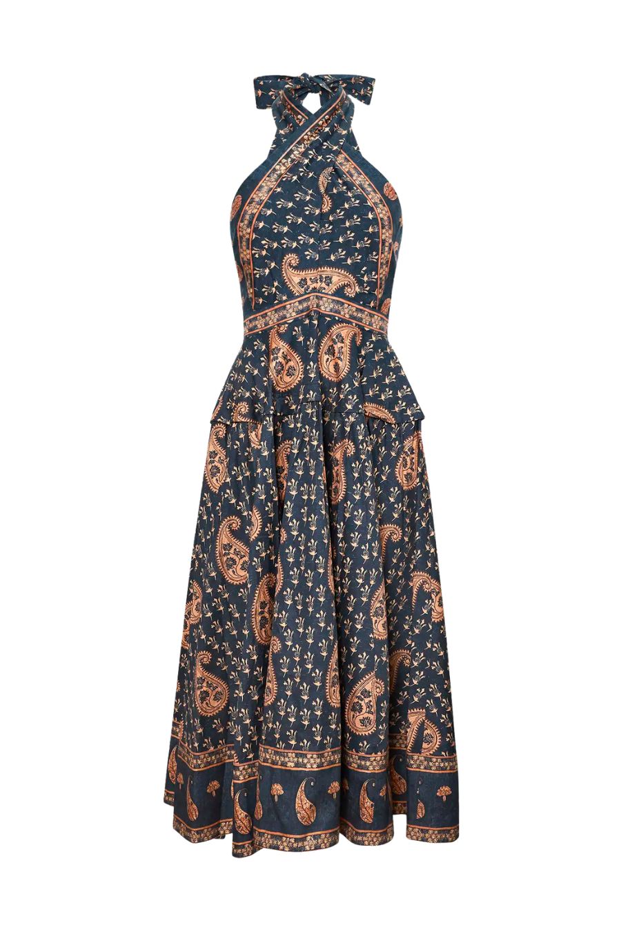 Hunter Bell Bellamy Dress in Glen Paisley, cross-front halter maxi dress in cotton twill