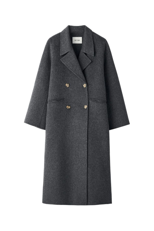 Soft Goat Double Breasted Coat in Anthracite Melange