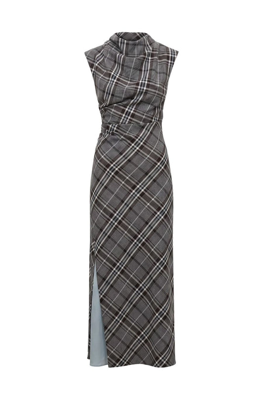 Burke Draped Midi Dress in Everglade Plaid