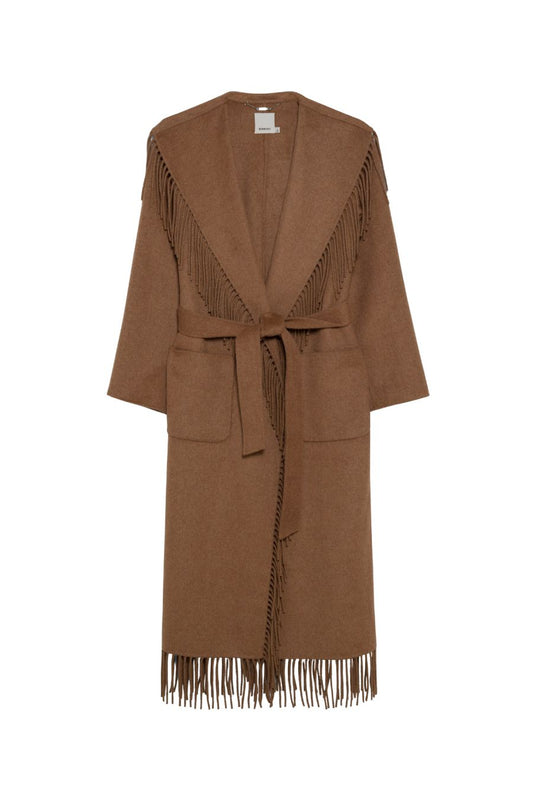 Carrie Fringe Robe Coat in Camel