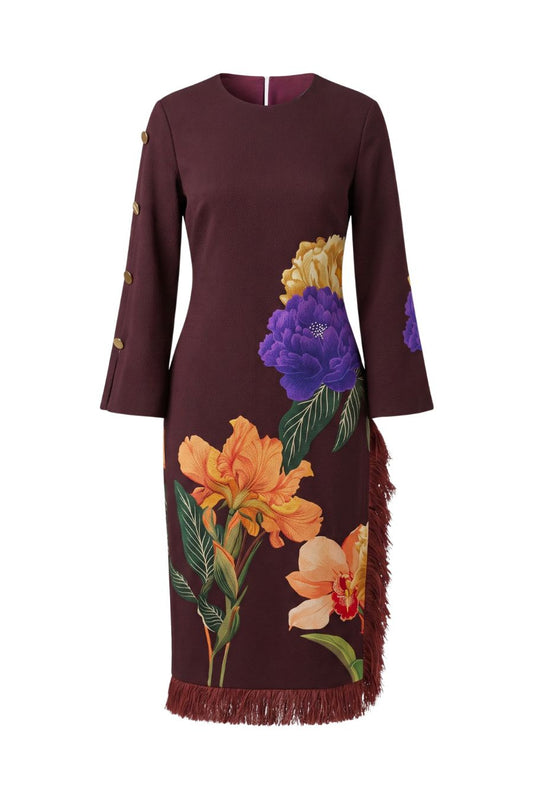 Brunetta Jacquard Dress in Majestic Wine